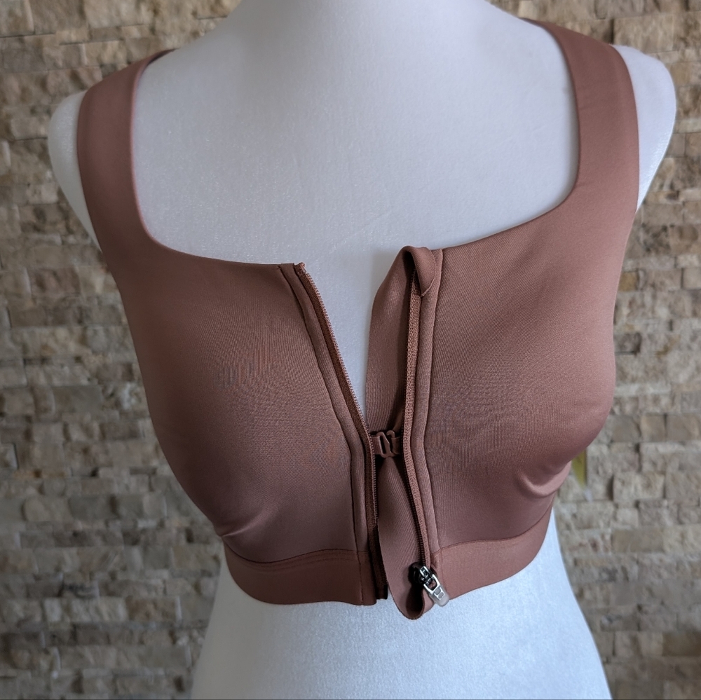 NWT Zip Front High Impact Sports Bra 36C Rosy Dusty Pink Neutral Athleisure - Picture 2 of 10